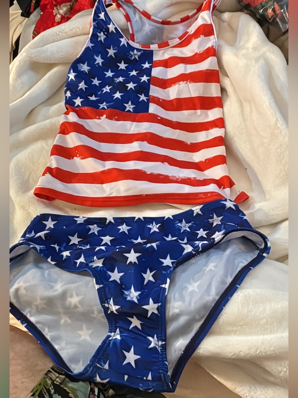 🚘 NWOT Kids Star-Spangled Two-Piece Swim Coverup Set - Red, White & Blue SIZE 12